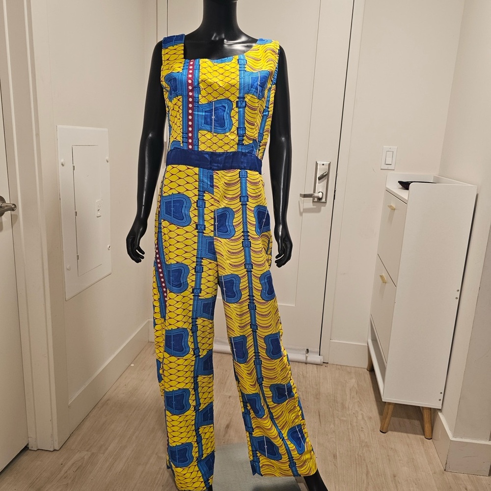 Authentic African Print Vibrant Yellow and Blue Jumpsuit